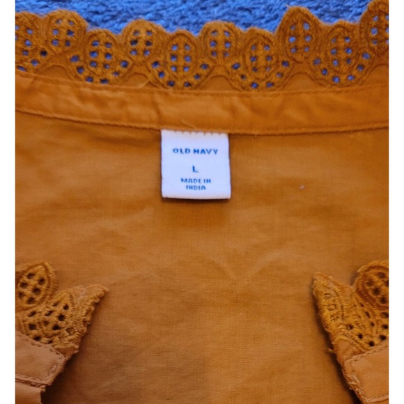 Old Navy Womens Top Tunic Blouse Shirt Size L V Neck Button‎ Up Orange - Picture 4 of 6